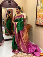 PURE KANCHEEPURAM SILK SAREE WITH CONTEMPORARY GAP BORDE