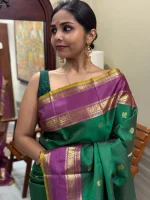 PURE KANCHEEPURAM SILK SAREE WITH CONTEMPORARY GAP BORDE - Image 2