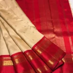 WHITE WITH RED BORDER KANCHIPURAM SAREE