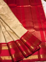 WHITE WITH RED BORDER KANCHIPURAM SAREE