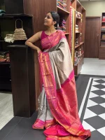GULABI GREY KANCHIPURAM SILK SAREE