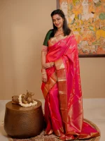 Magenta Peacock & Floral Kanchipuram Silk Saree