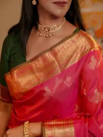 Magenta Peacock & Floral Kanchipuram Silk Saree - Image 4