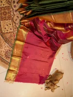 Green Kanchipuram Silk with Maroon Pallu & Kanni Border - Image 2