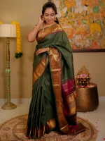 Green Kanchipuram Silk with Maroon Pallu & Kanni Border