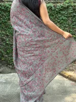 GREY ORGANZA Saree with Red & Grey Embroidery - Image 2