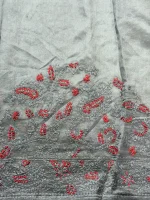 GREY ORGANZA Saree with Red & Grey Embroidery - Image 5