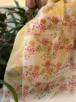 Mustard Yellow Pure Organza Floral Saree - Image 3