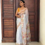 Ivory Pure Organza Saree with Floral Print