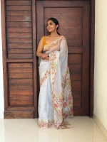 Ivory Pure Organza Saree with Floral Print
