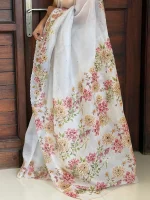 Ivory Pure Organza Saree with Floral Print - Image 2