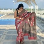 Rust-red and brown Tussar silk saree