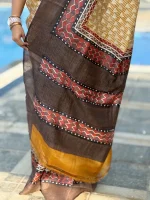 Yellow Tussar Silk Saree with Geometric Border - Image 4